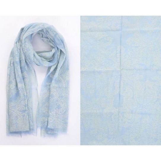 Etole Coton/Soie Imprime Fines Fleurs Bleu clair