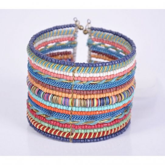 Bracelet Semi-Rigide Metal/Perle Coloree