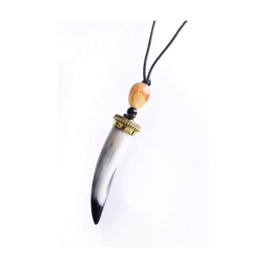 Collier corne avec perle et cordon coton
